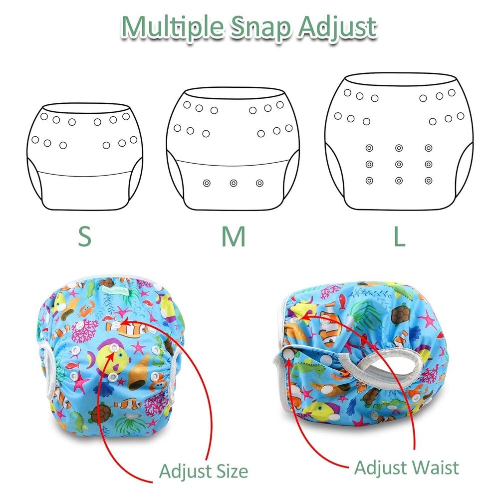 3 Packs Wegreeco Baby & Toddler Snap Large Adjustable Reusable Baby Swim Diaper